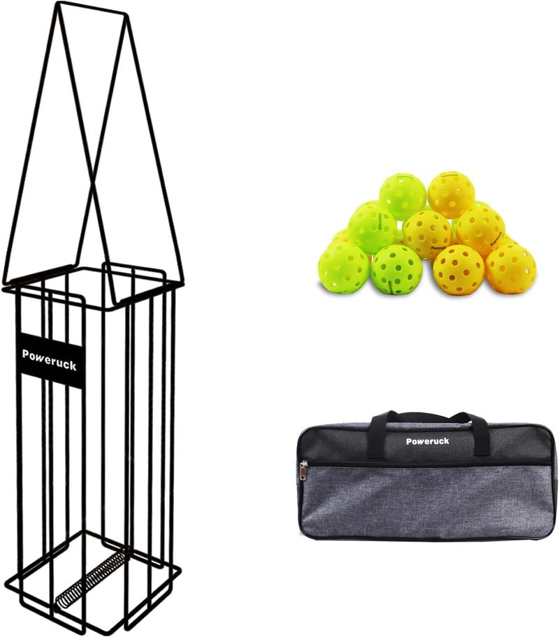 Poweruck Pickleball Tennis Ball Hopper Set, Pickleball Tennis Ball Basket Holder with 20 Outdoor Pickleball Balls,Perfect Court Equipment for Beginner - Image 1